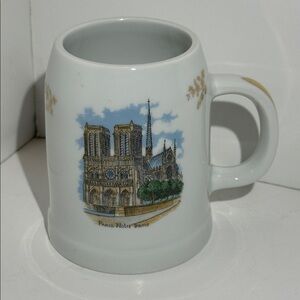 White Limoges Ceramic Mug with Notre Dame Design